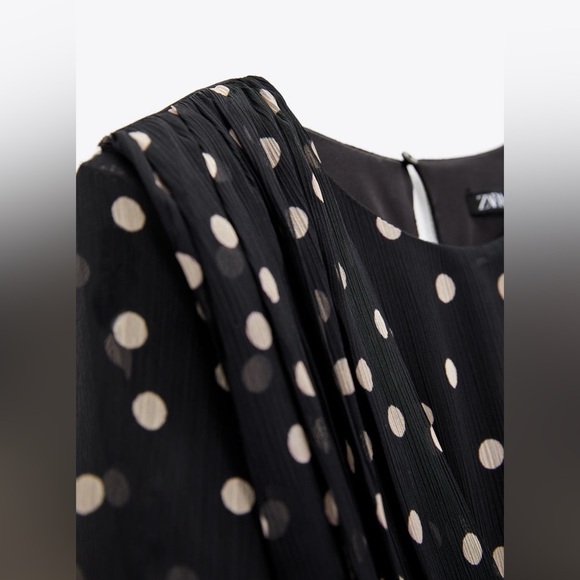 🌹NWT. Zara Black Polka Dots Mini Dress. Size S. - Picture 6 of 12